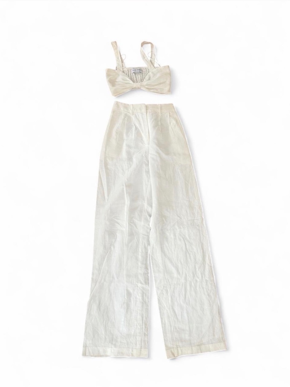 Two-Piece Linen Set - Crop Top & Straight Leg Pants